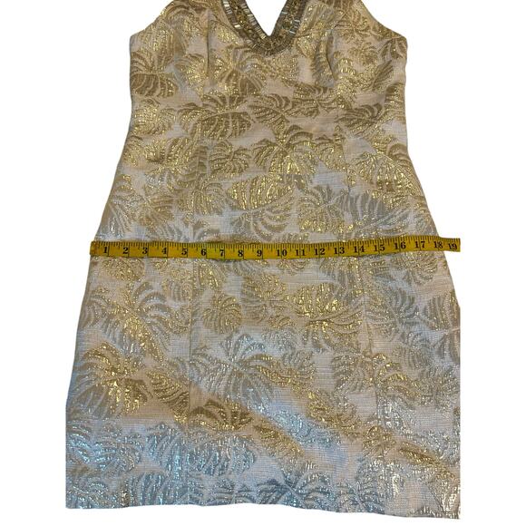 Lilly Pulitzer Shift Dress With Beaded Neck and Golden Leaf Detail .  - Size 4 - Picture 6 of 16